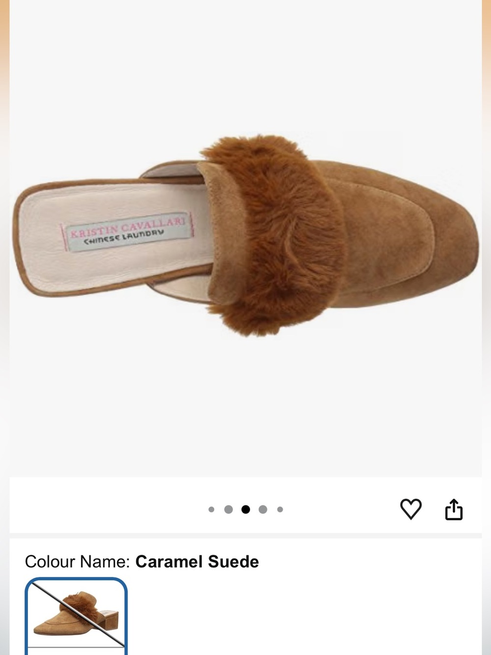 Caramel Suede Faux-Fur Trim Block Heel Mules